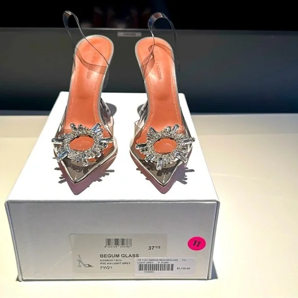Amina Muaddi Stunning Slingback Heels with Crystal Embellishment - Picture 1 of 8